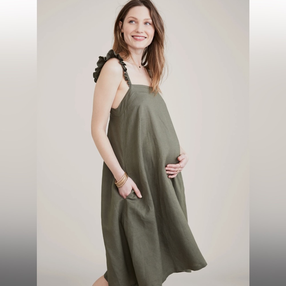 Hatch Maternity Cate dress A line swing in olive green